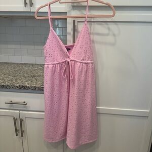 Pink eyelet mini dress